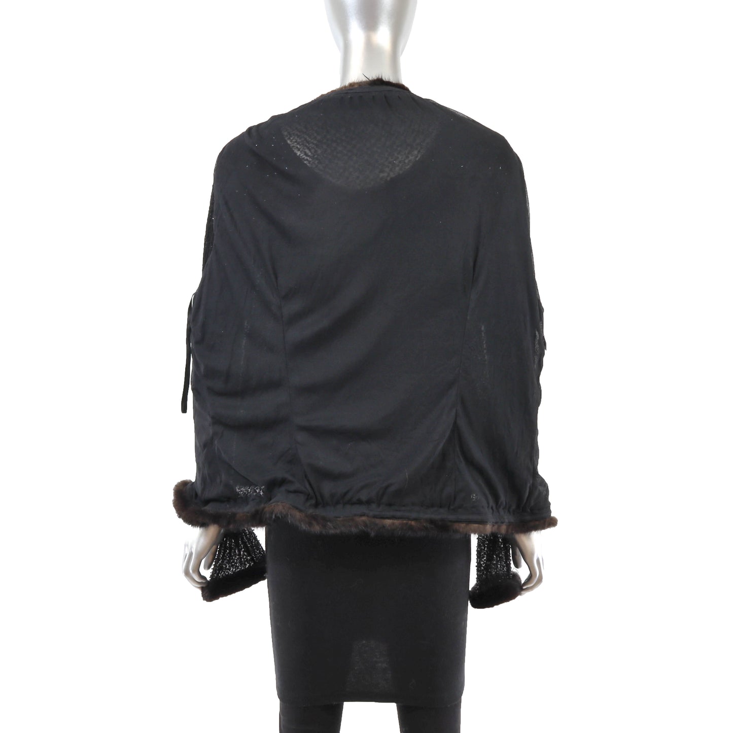 Black Beaded Sweater with Mink Trim- Size M