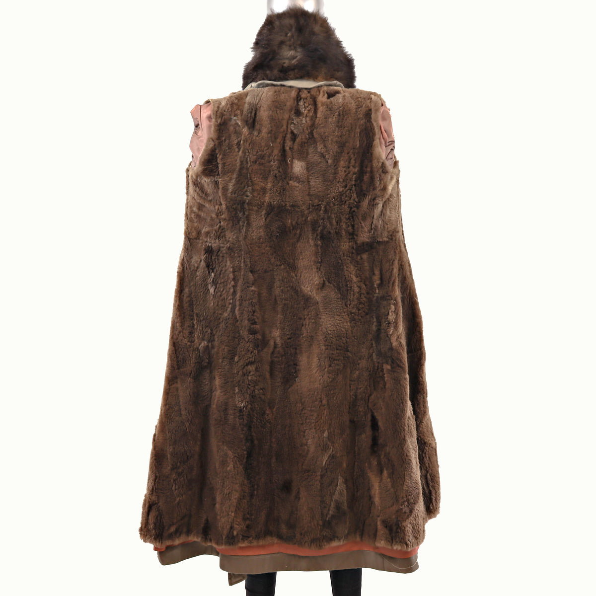 Taffeta Coat with Sheared Nutria Detachable Lining and Opossum Collar- Size S-M