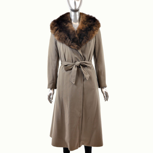 Taffeta Coat with Sheared Nutria Detachable Lining and Opossum Collar- Size S-M