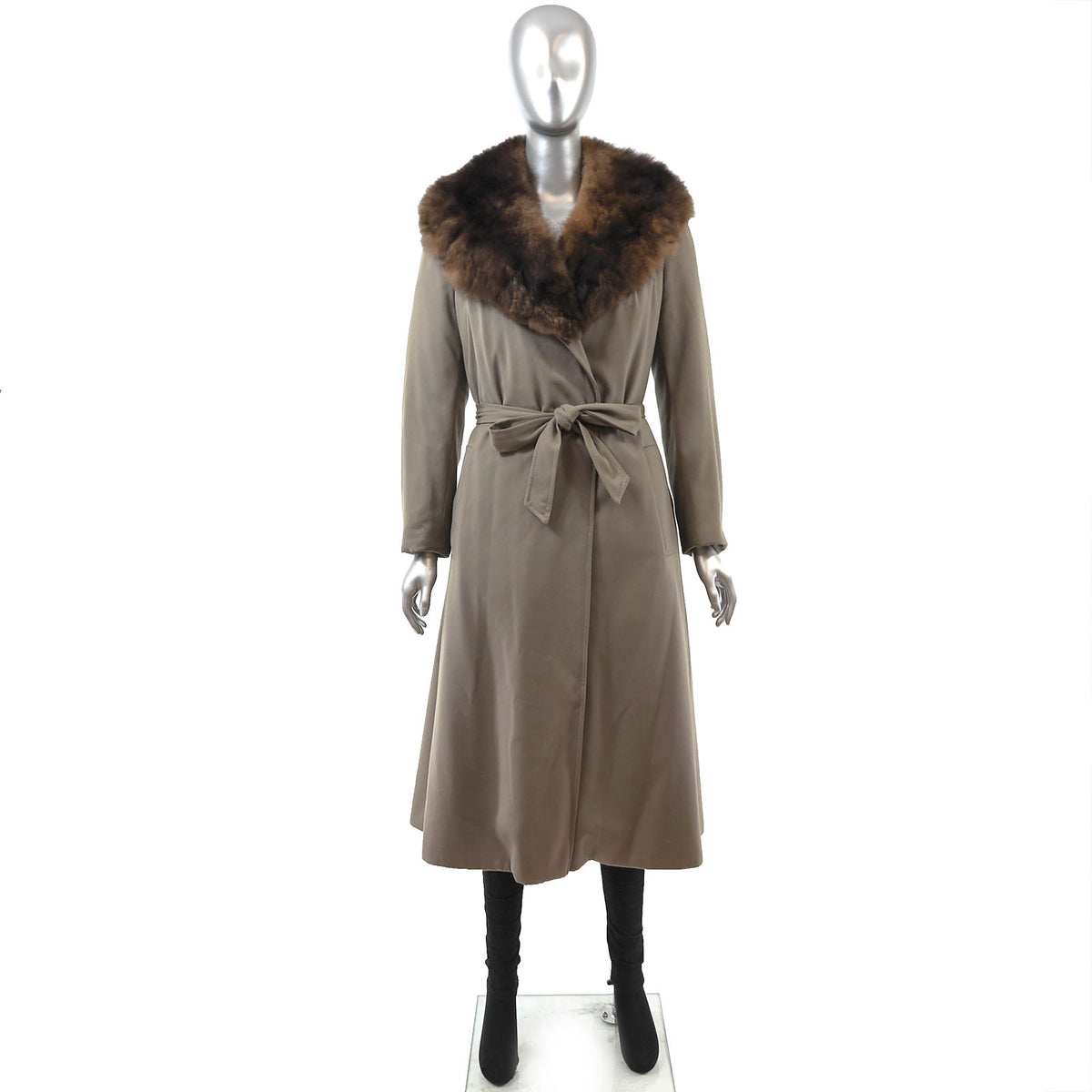 Taffeta Coat with Sheared Nutria Detachable Lining and Opossum Collar- Size S-M