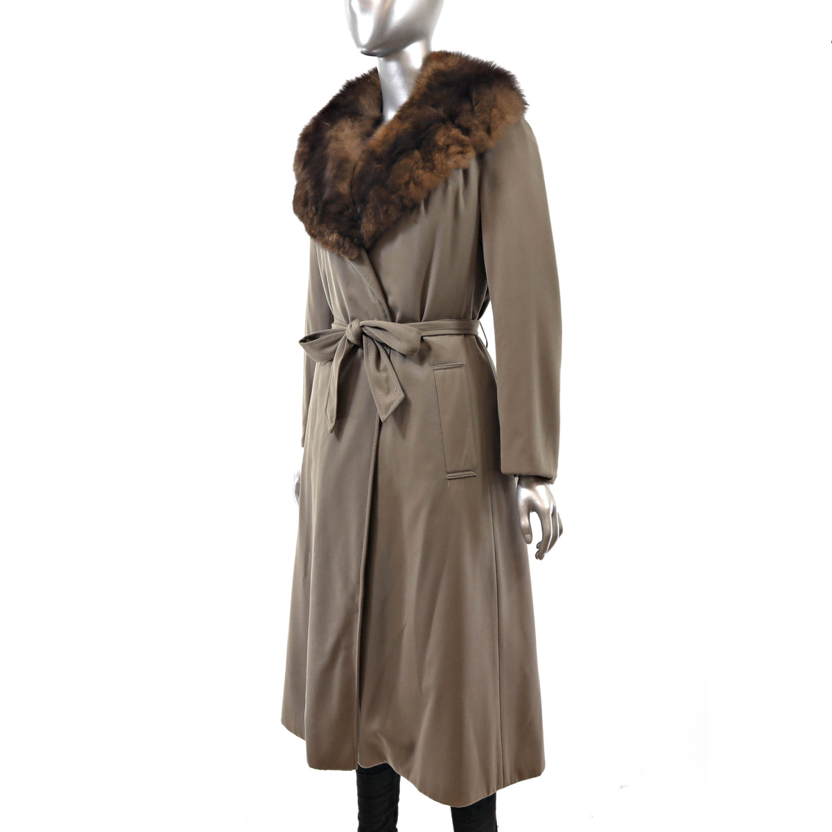 Taffeta Coat with Sheared Nutria Detachable Lining and Opossum Collar- Size S-M
