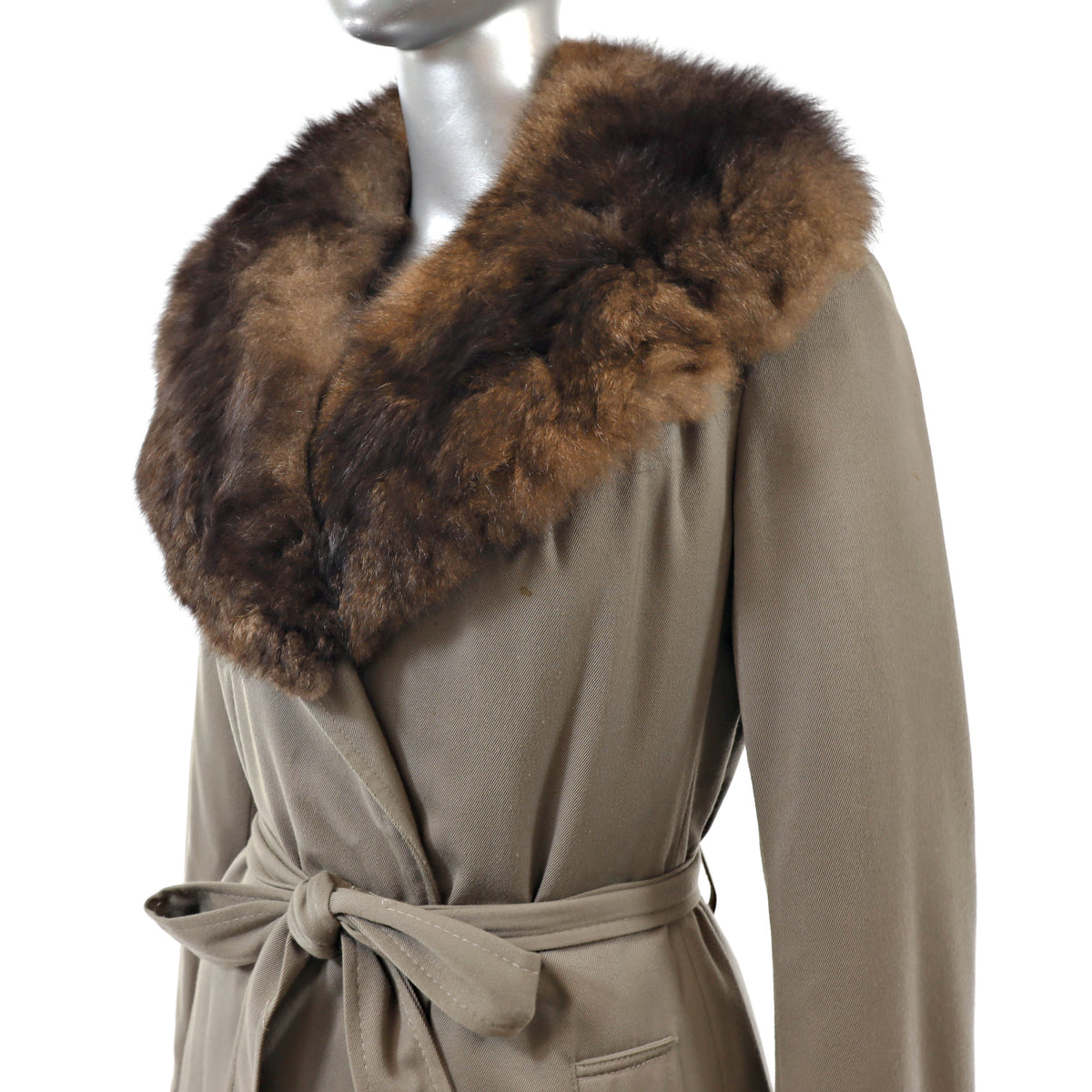 Taffeta Coat with Sheared Nutria Detachable Lining and Opossum Collar- Size S-M