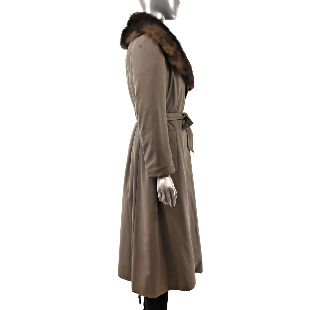 Taffeta Coat with Sheared Nutria Detachable Lining and Opossum Collar- Size S-M
