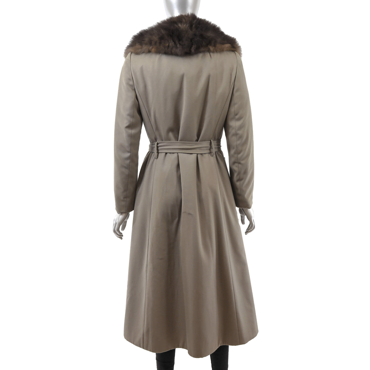 Taffeta Coat with Sheared Nutria Detachable Lining and Opossum Collar- Size S-M