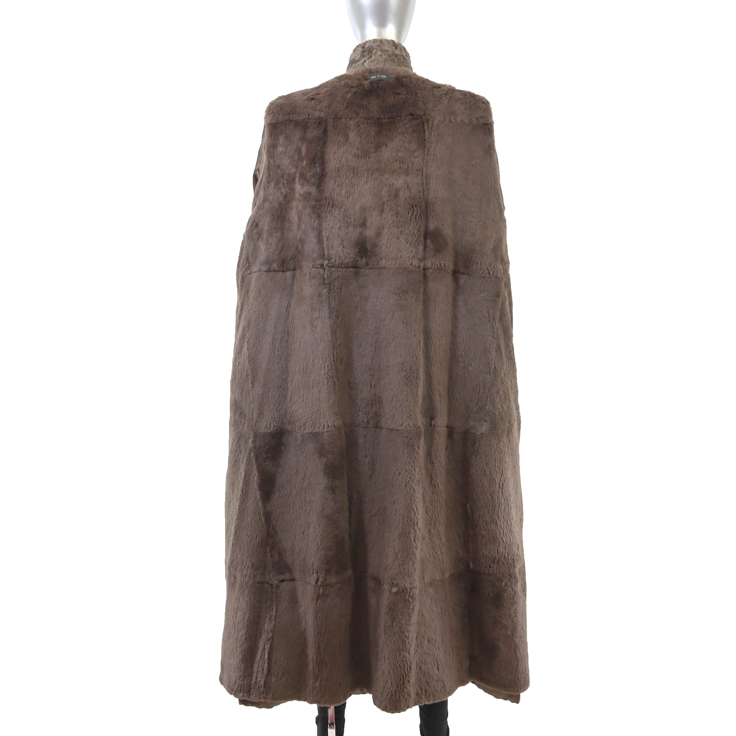 Brown Taffeta Coat with Lamb Trim and Detachable Rabbit Lining- Size XXL