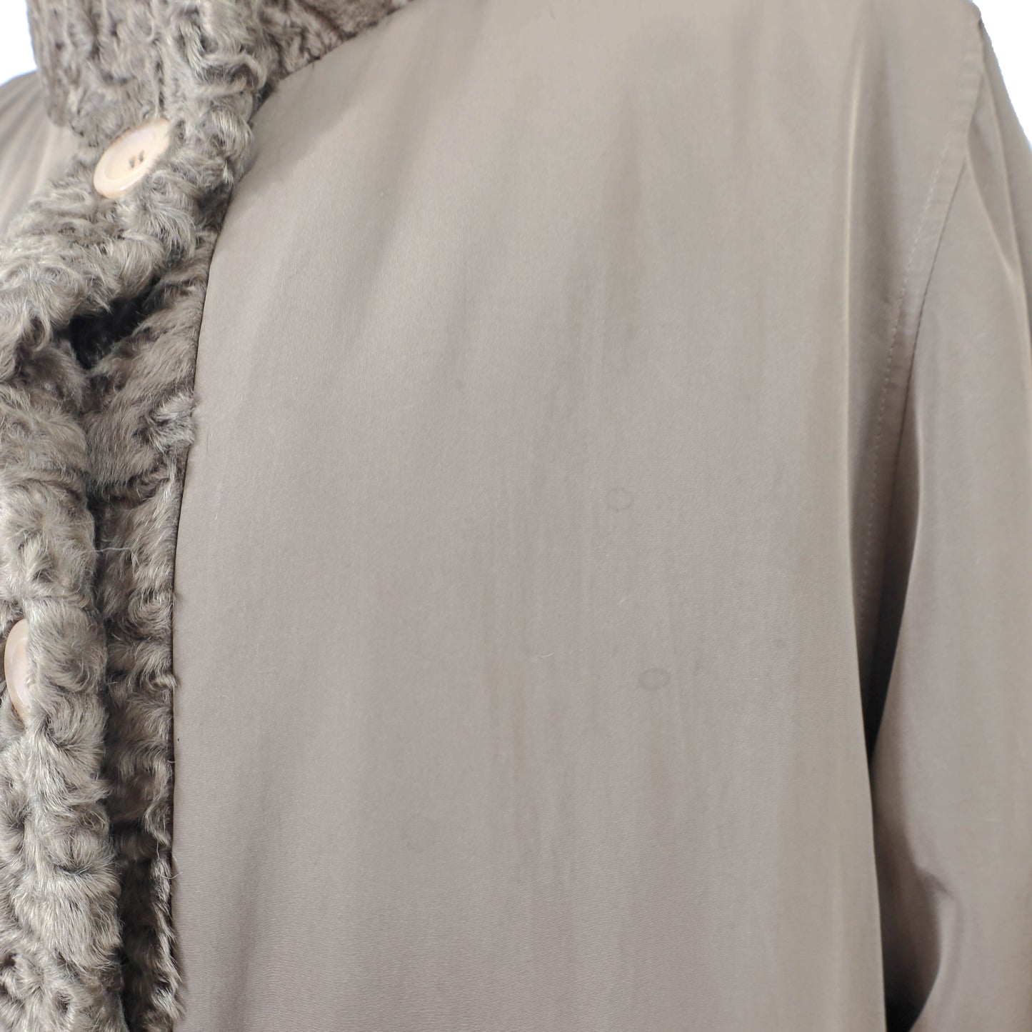 Brown Taffeta Coat with Lamb Trim and Detachable Rabbit Lining- Size XXL