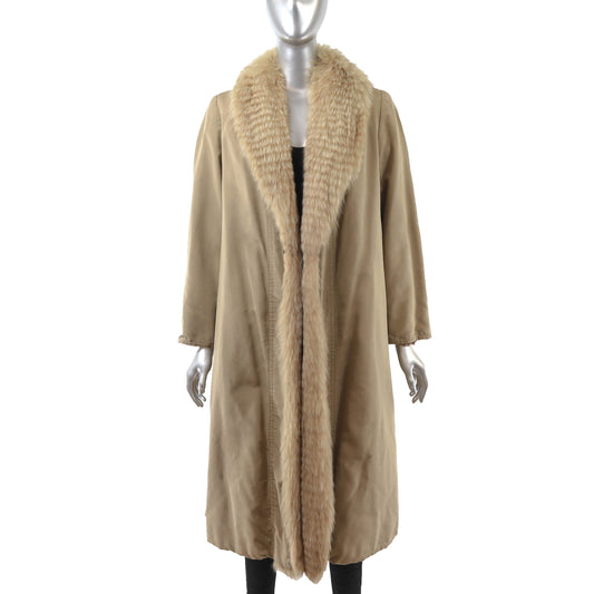 Fendi Brown Taffeta Coat with Fox Lining and Fox Tuxedo- Size M