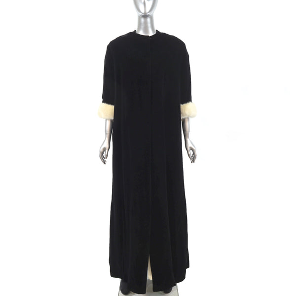 Black Velvet Coat with Pearl Mink Cuffs- Size M-L