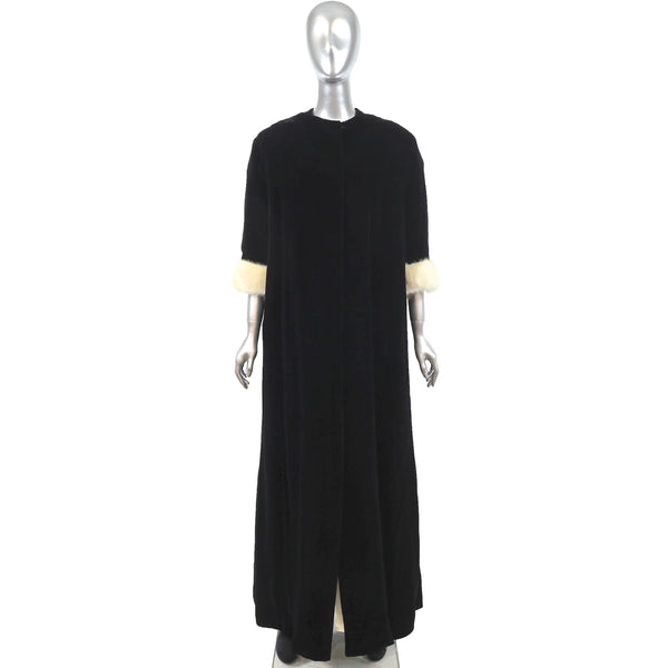 Black Velvet Coat with Pearl Mink Cuffs- Size M-L