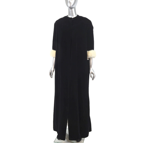 Black Velvet Coat with Pearl Mink Cuffs- Size M-L