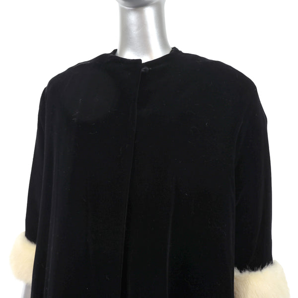 Black Velvet Coat with Pearl Mink Cuffs- Size M-L
