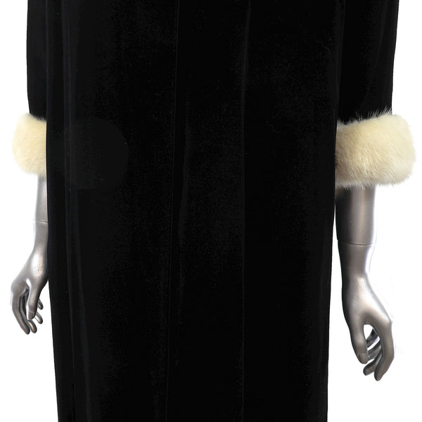 Black Velvet Coat with Pearl Mink Cuffs- Size M-L