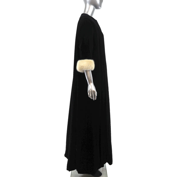Black Velvet Coat with Pearl Mink Cuffs- Size M-L