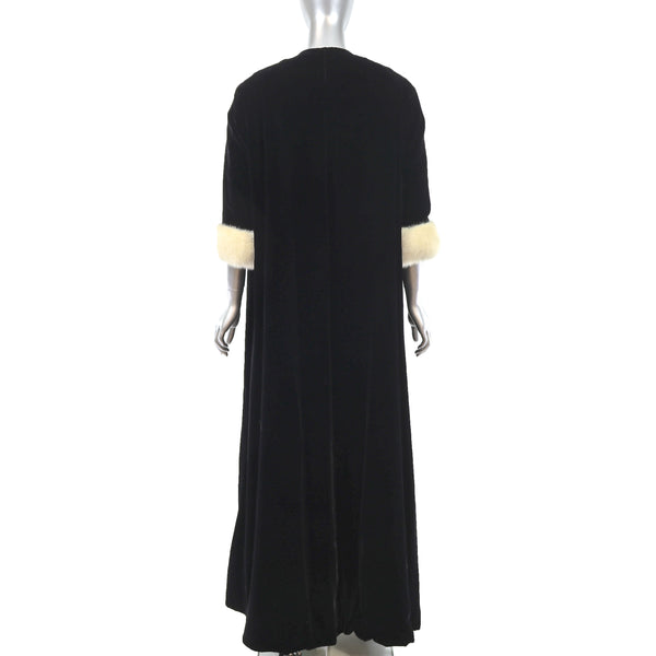 Black Velvet Coat with Pearl Mink Cuffs- Size M-L