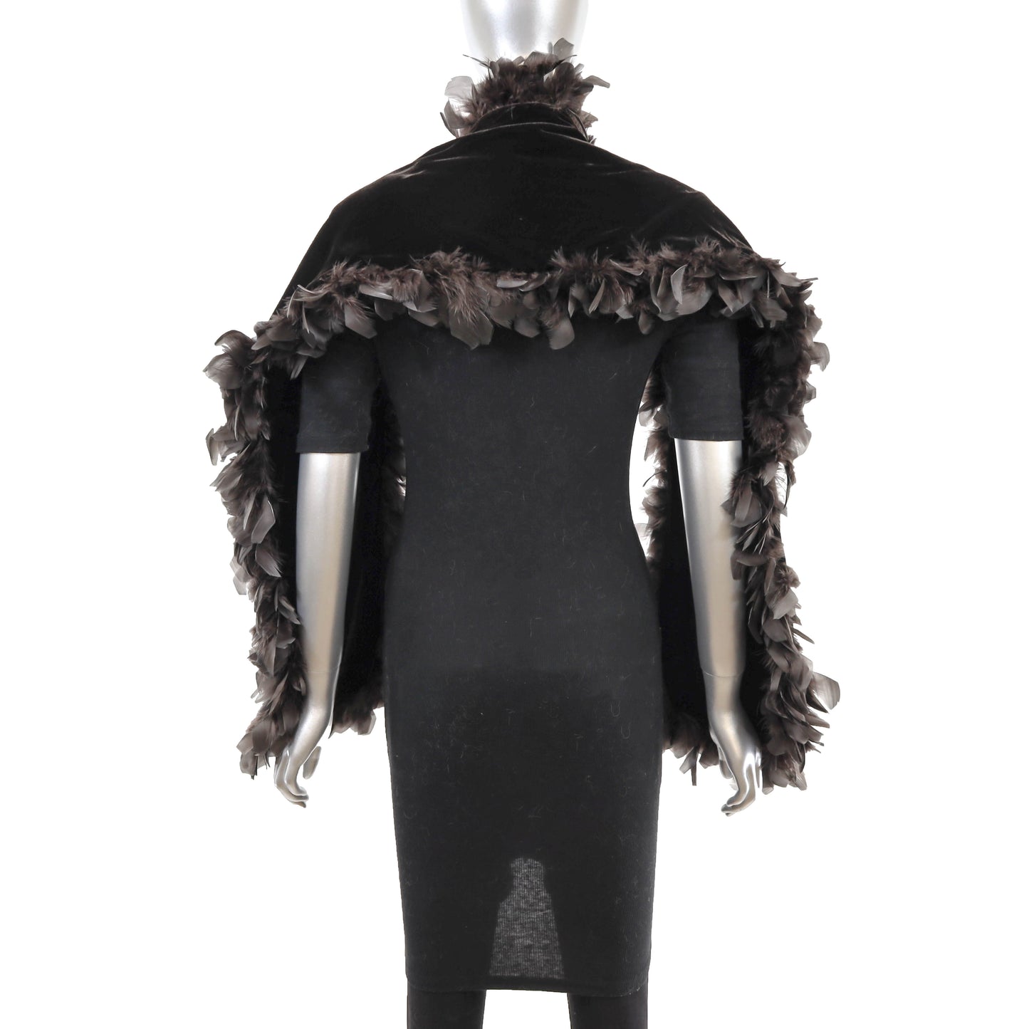 Dark Brown Velvet Stole with Feathers- Size Free