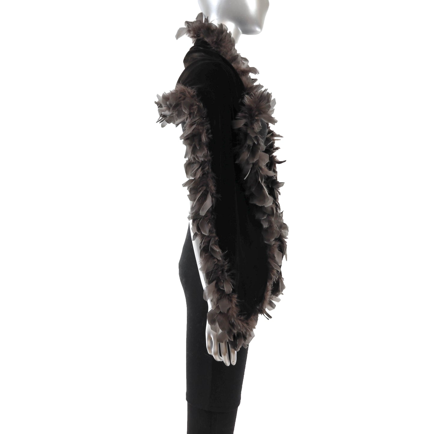Dark Brown Velvet Stole with Feathers- Size Free