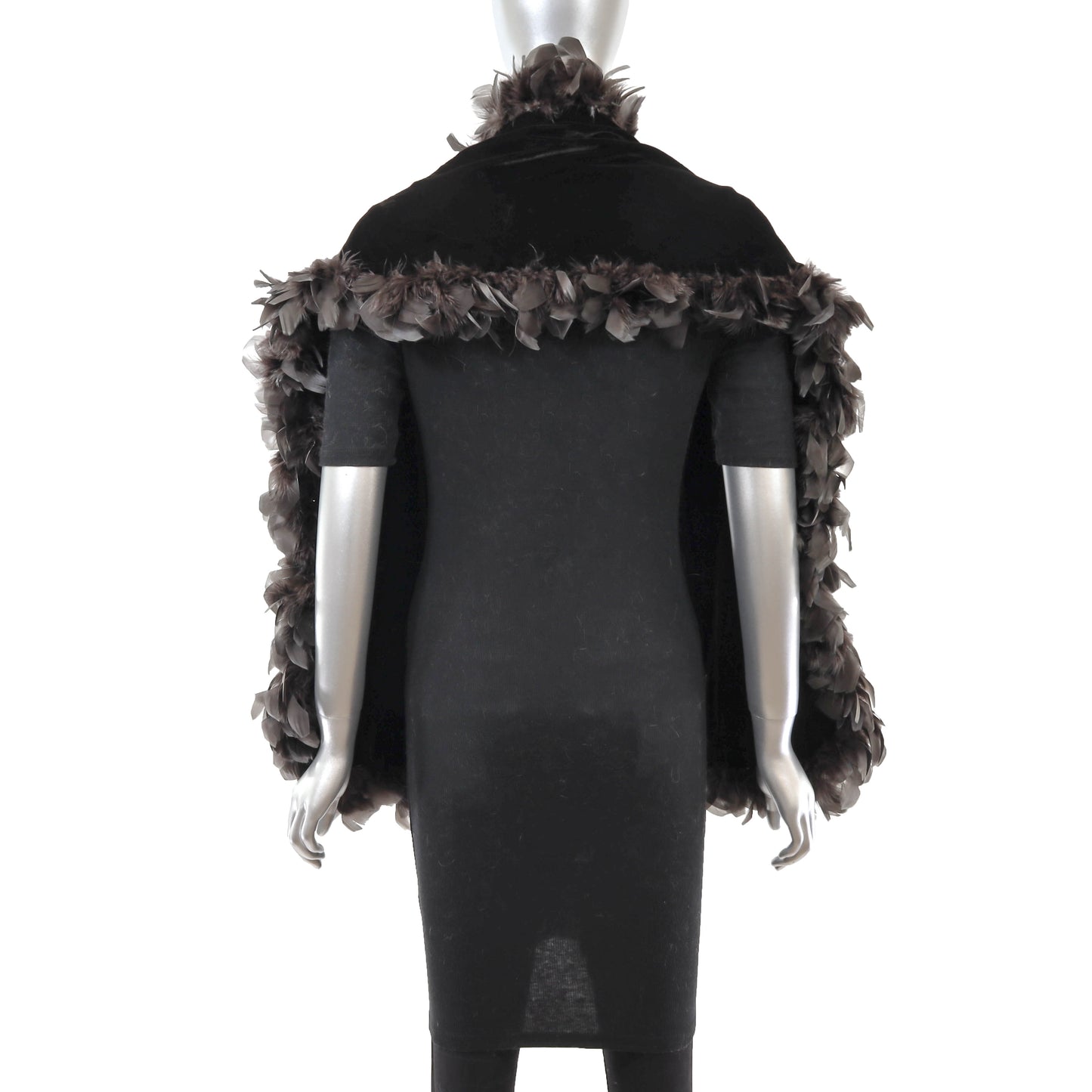 Dark Brown Velvet Stole with Feathers- Size Free