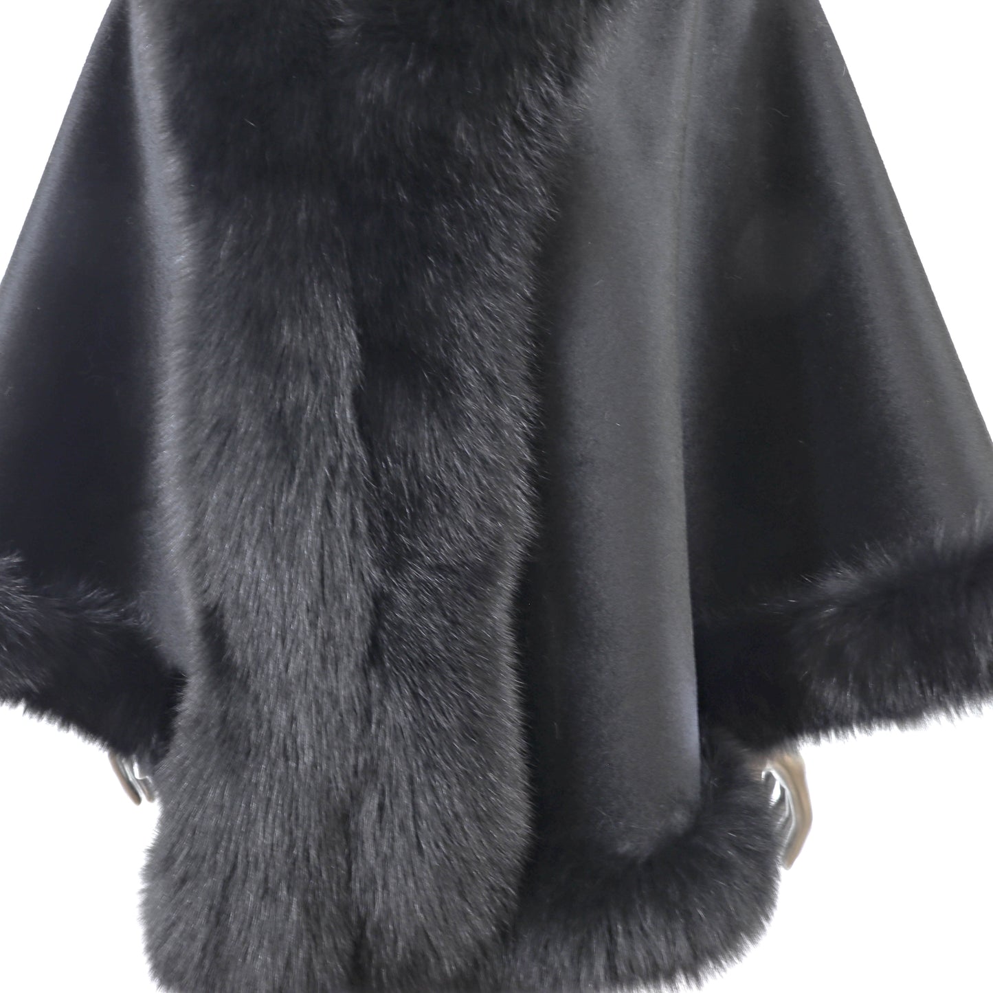 Black Cashmere Cape with Fox Trim- Size Free