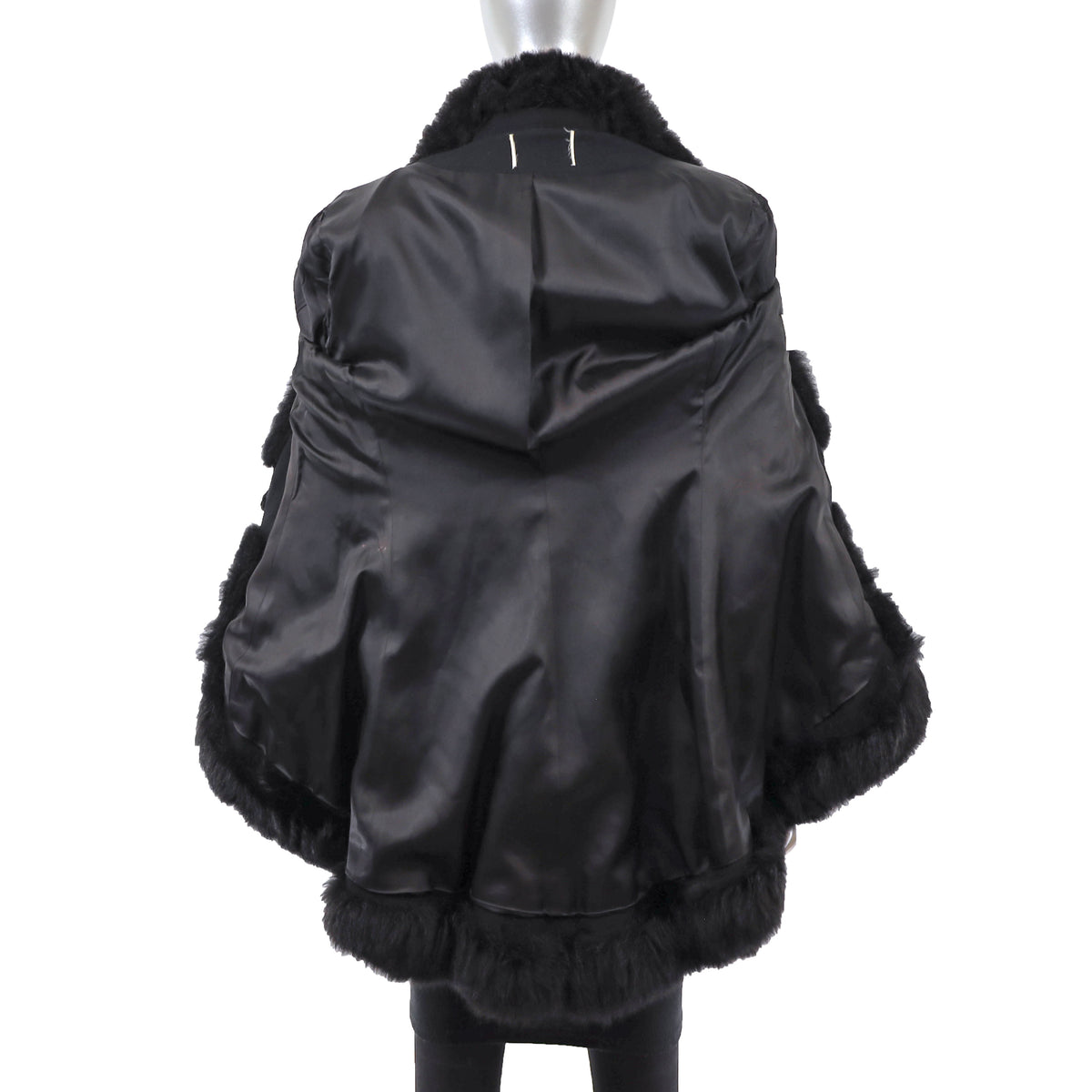 Black Wool Coat with Opossum Trim- Size XS-S