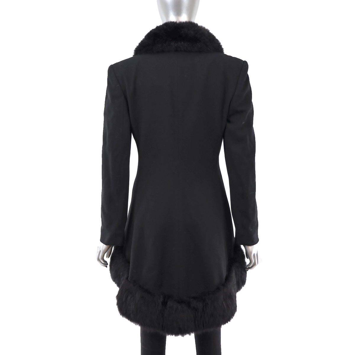 Black Wool Coat with Opossum Trim- Size XS-S