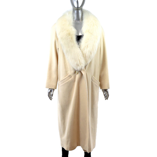 Cream Wool Coat with Fox Collar- Size L