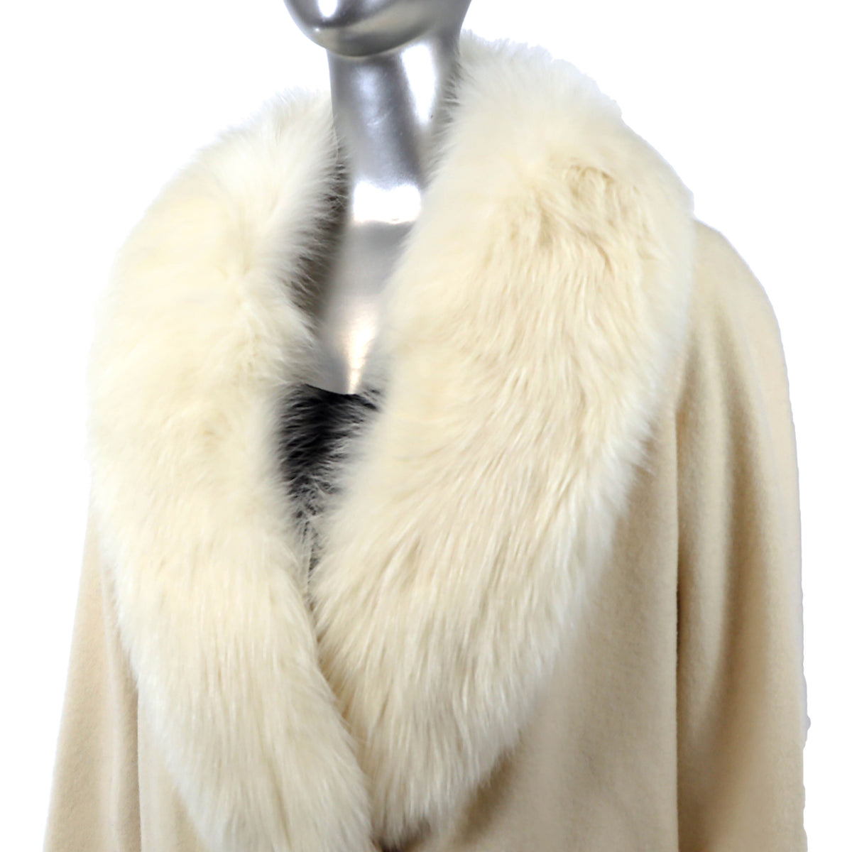 Cream Wool Coat with Fox Collar- Size L