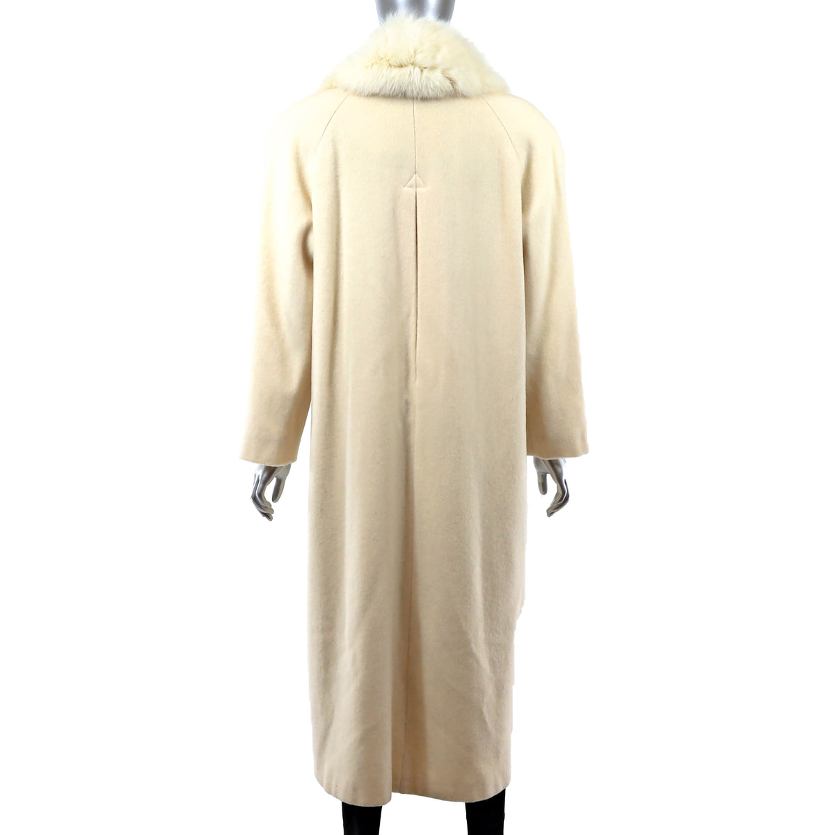 Cream Wool Coat with Fox Collar- Size L