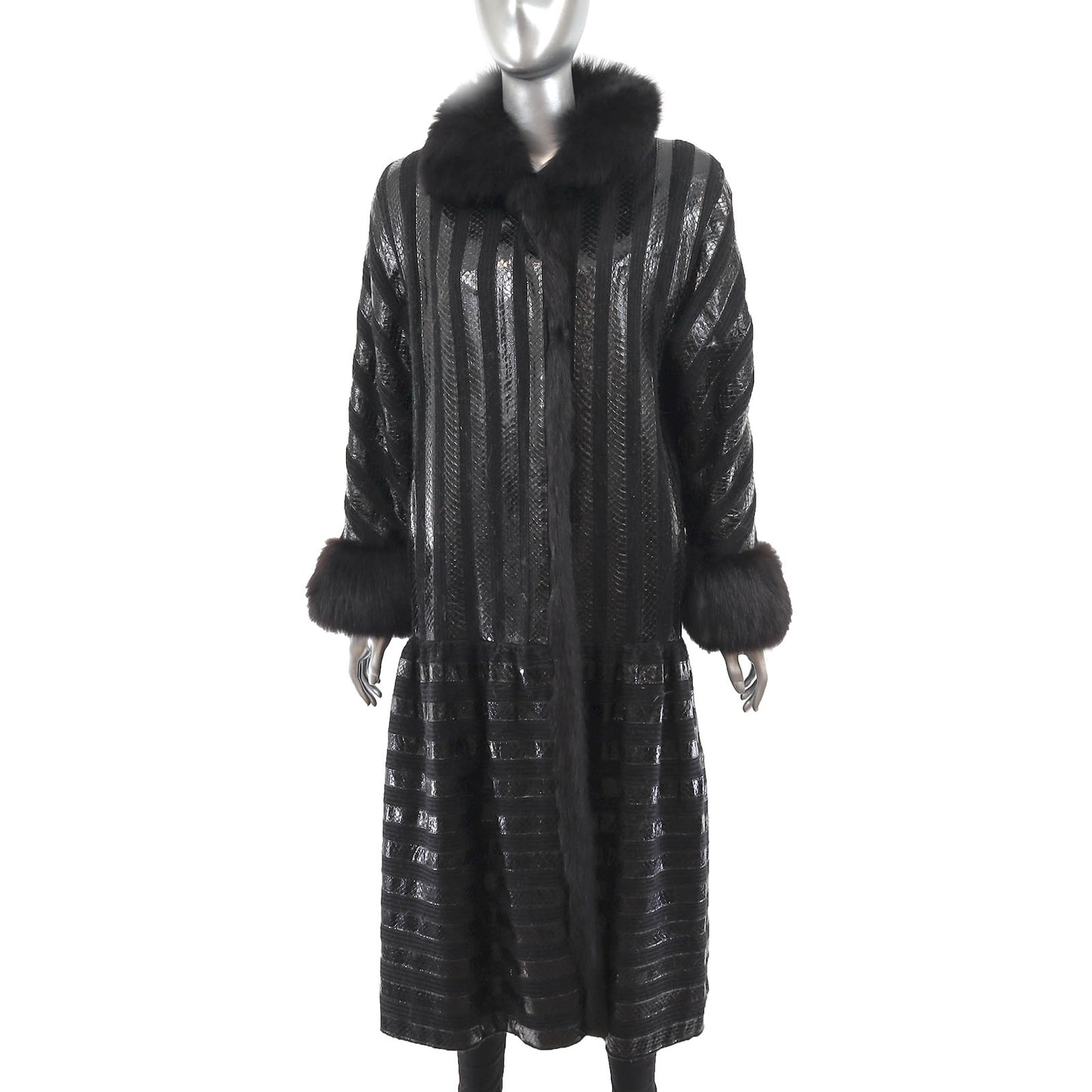 Knitted Wool Coat with Fox Trim- Size M