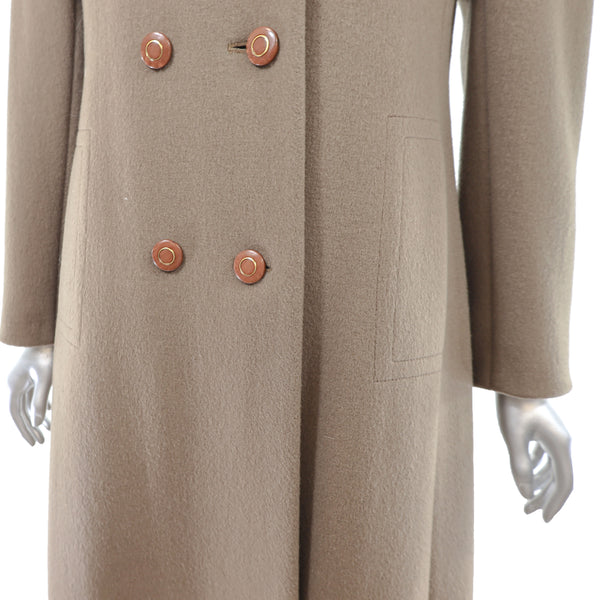 Light Brown Wool Coat with Fox Collar- Size S