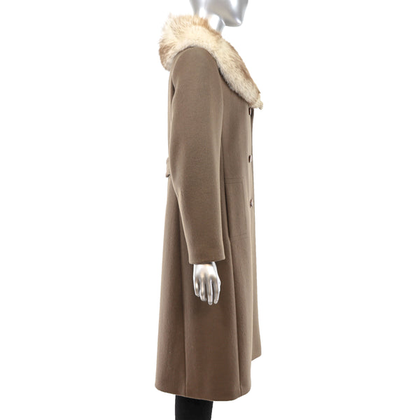 Light Brown Wool Coat with Fox Collar- Size S