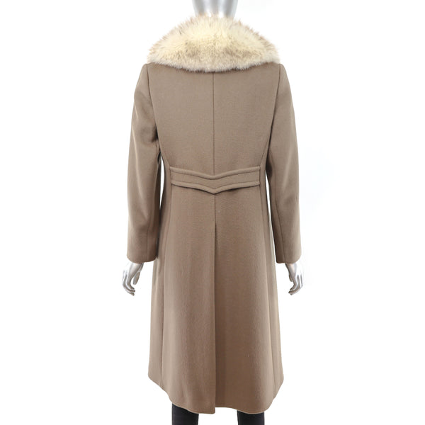 Light Brown Wool Coat with Fox Collar- Size S