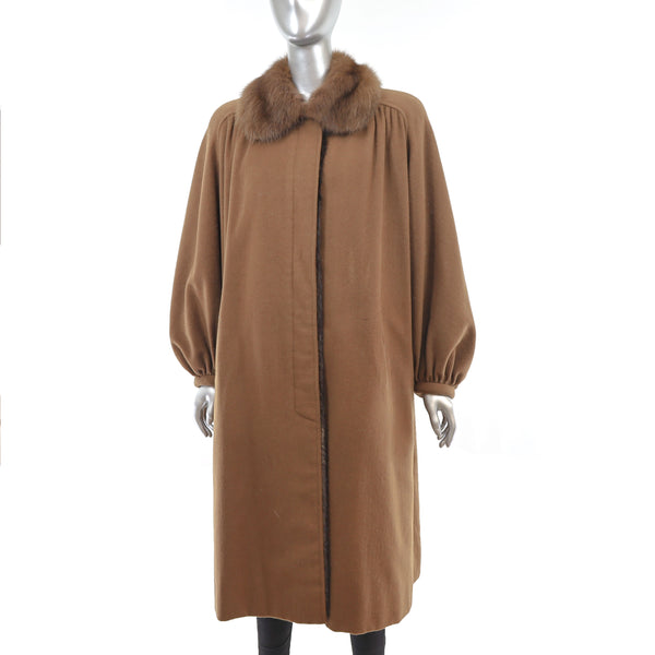 Wool Coat with Mink Lining and Sable Collar- Size XL