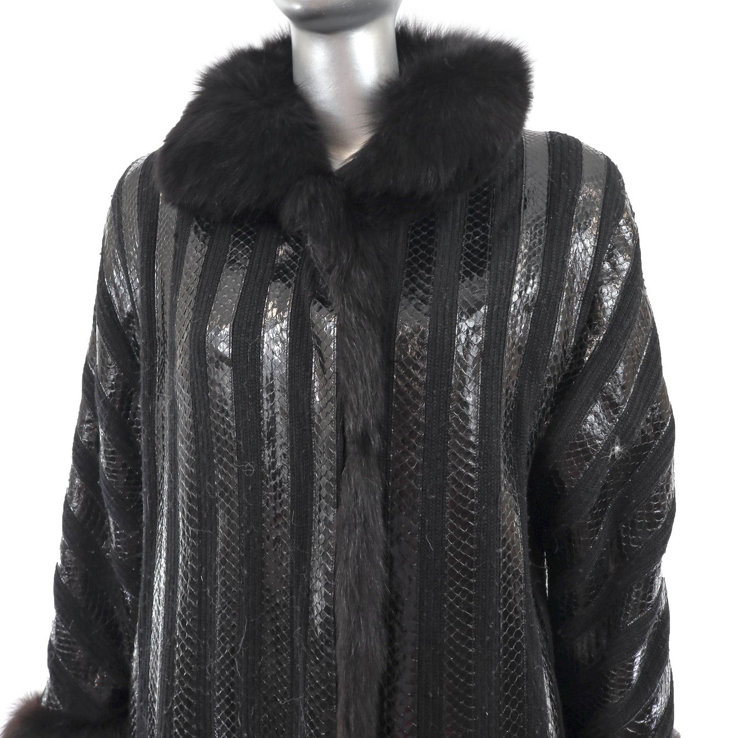 Knitted Wool Coat with Fox Trim- Size M