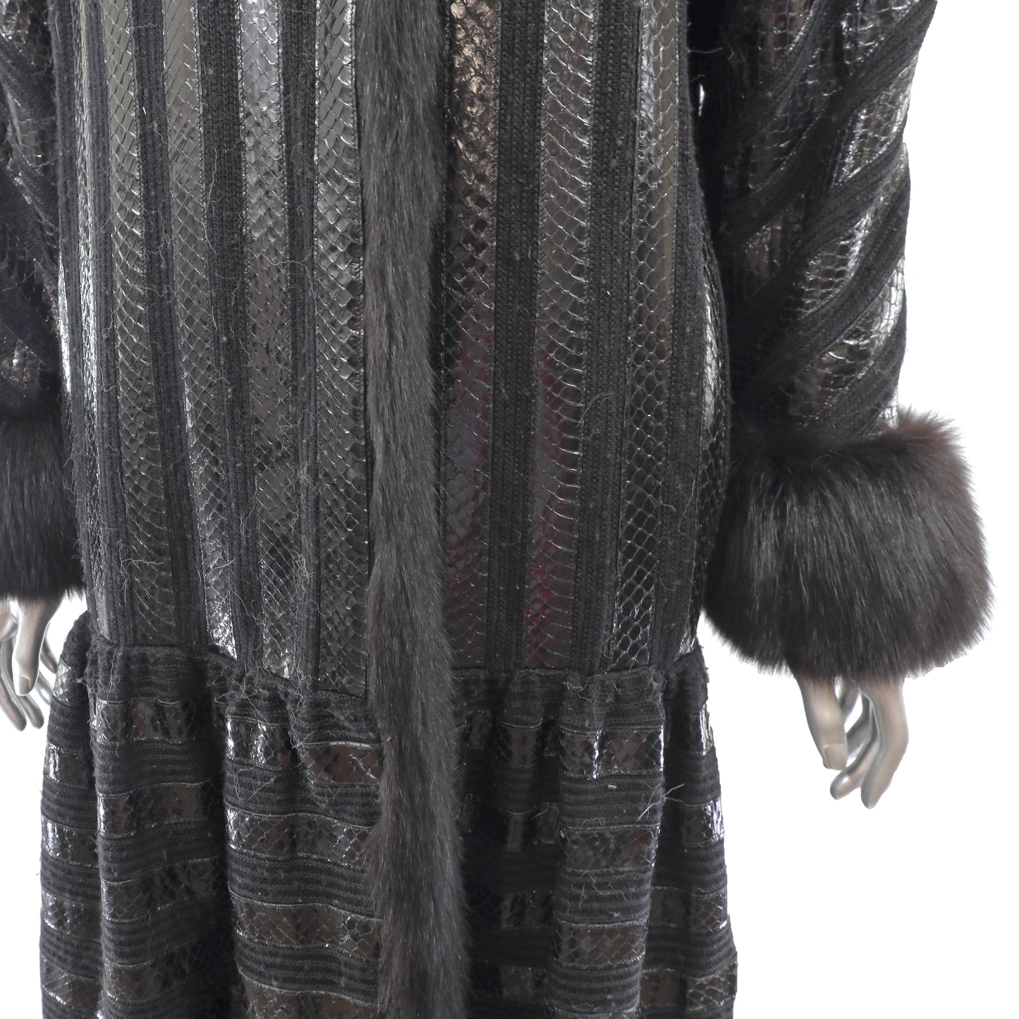 Knitted Wool Coat with Fox Trim- Size M