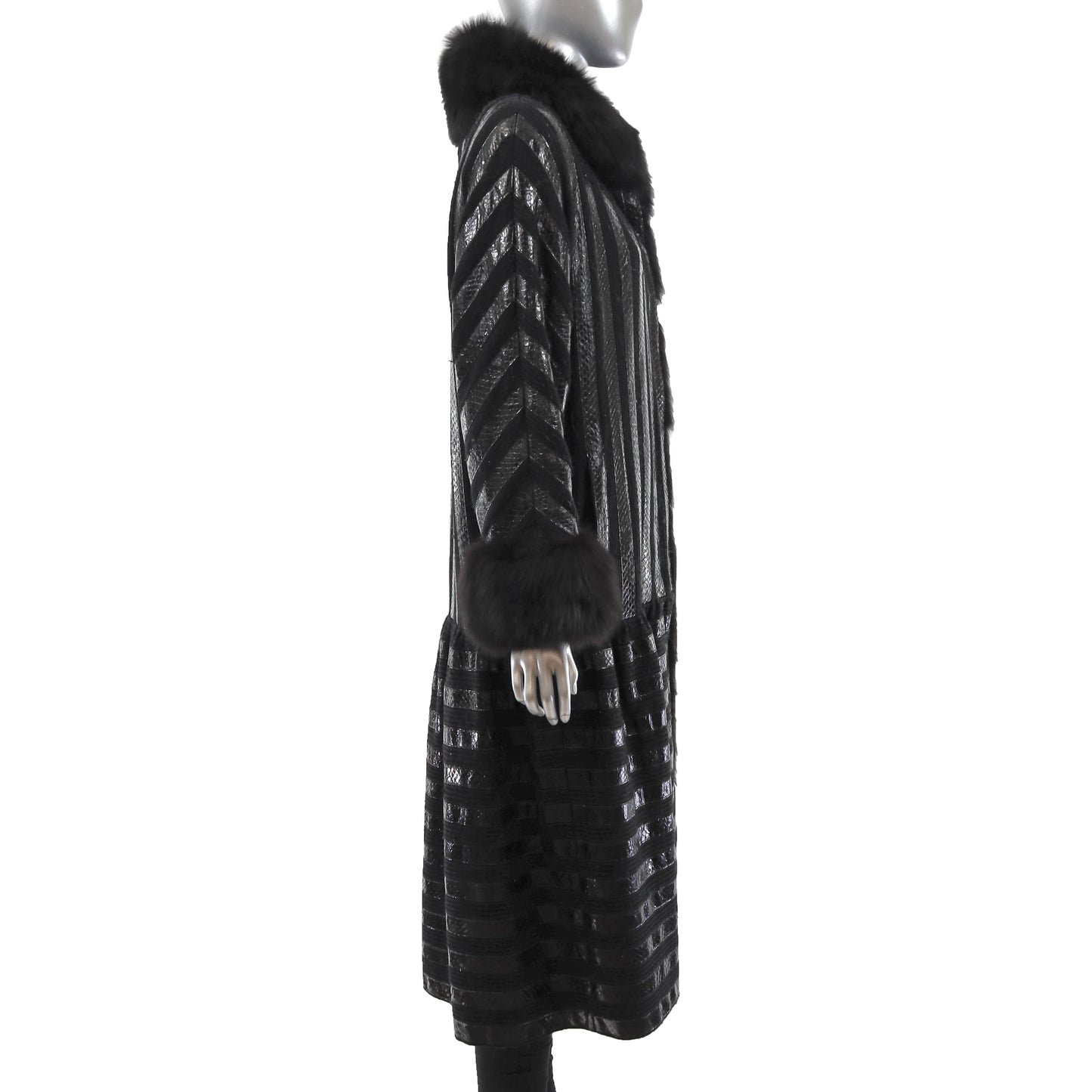 Knitted Wool Coat with Fox Trim- Size M