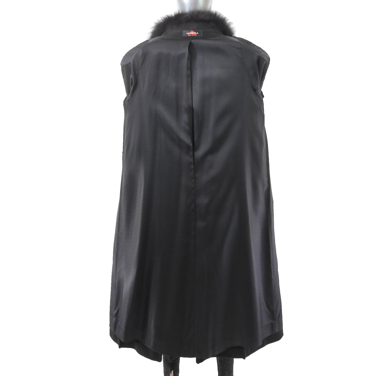 Black Wool Coat with Fox Collar- Size L