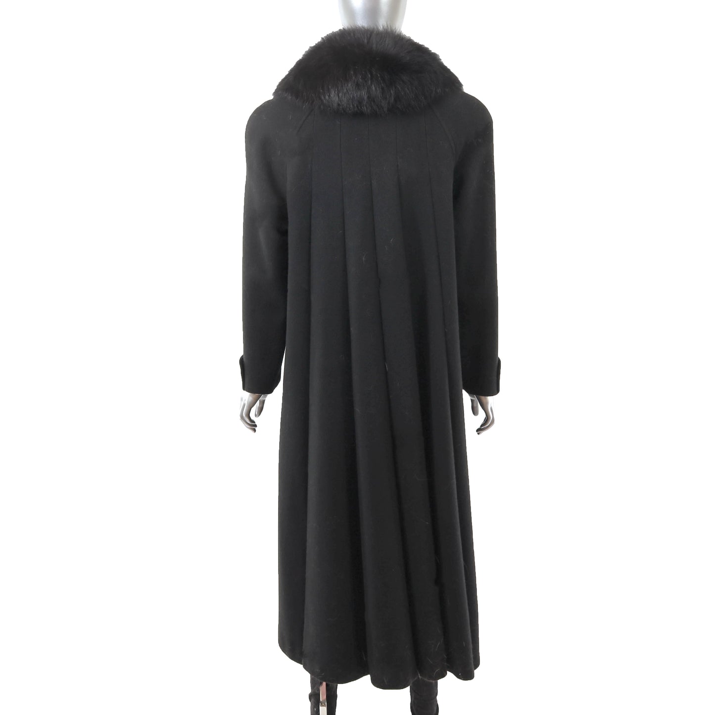 Black Wool Coat with Fox Collar- Size L