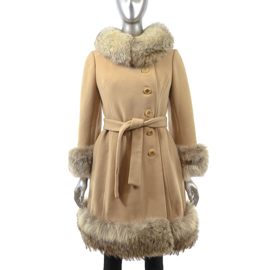 Pastel Wool Coat with Raccoon Trim- Size S