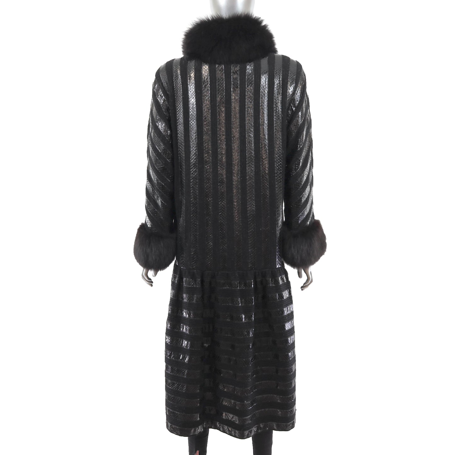 Knitted Wool Coat with Fox Trim- Size M