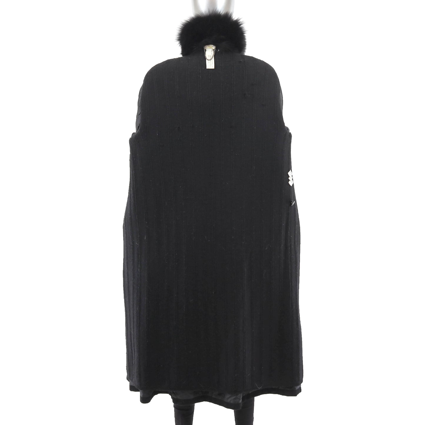 Knitted Wool Coat with Fox Trim- Size M