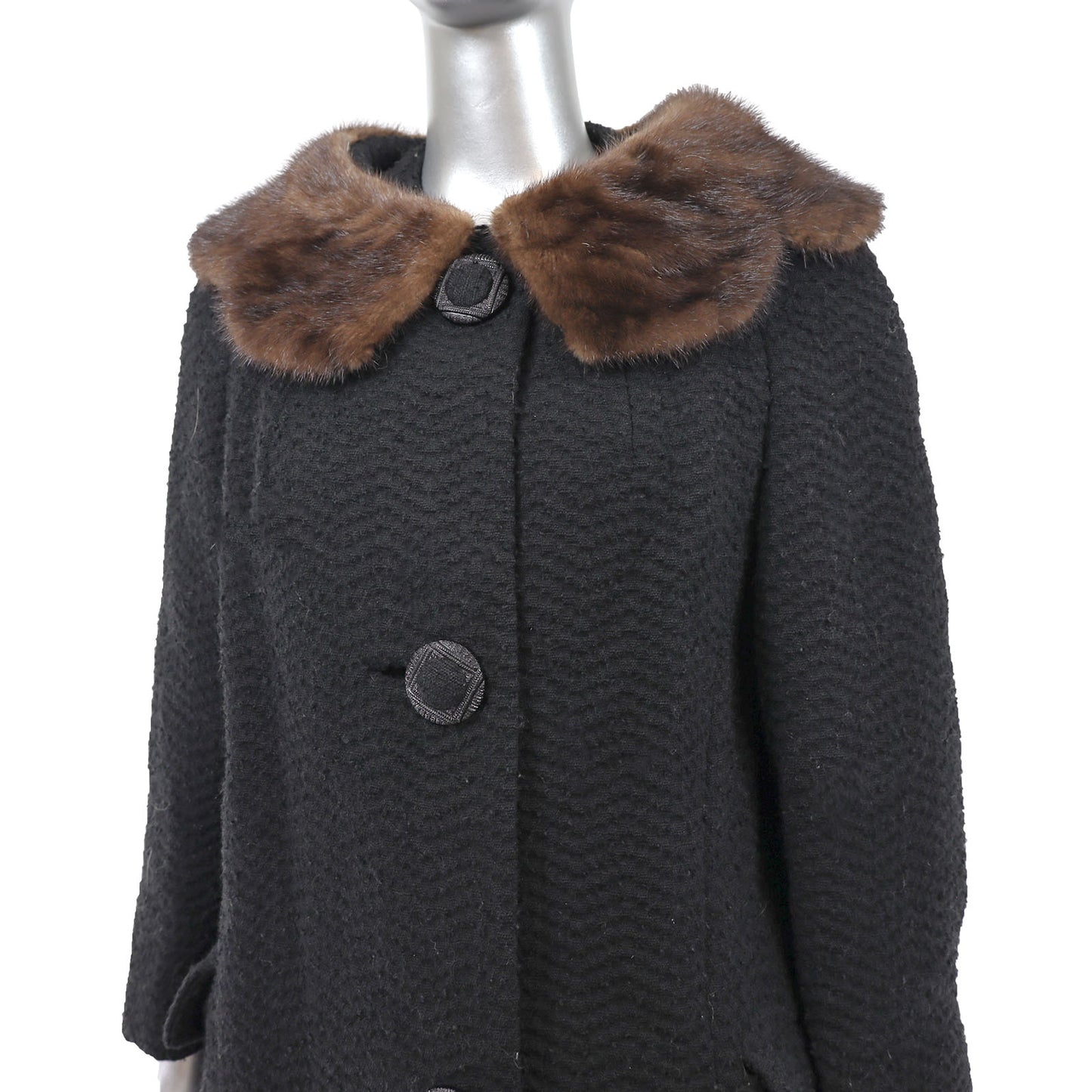 Wool Coat with Mink Collar- Size L