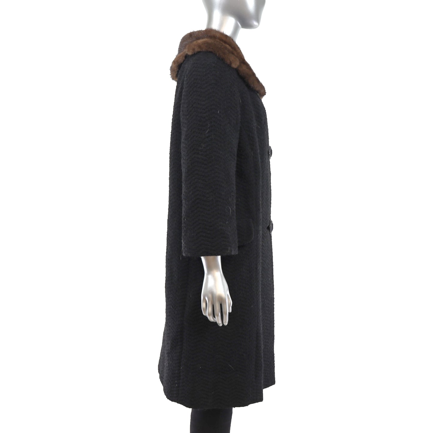 Wool Coat with Mink Collar- Size L