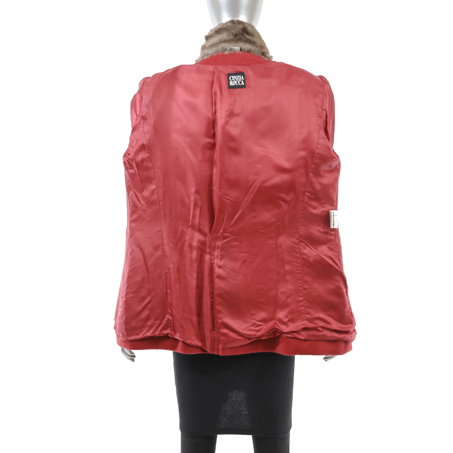Red Wool Jacket with Rabbit Trim- Size M