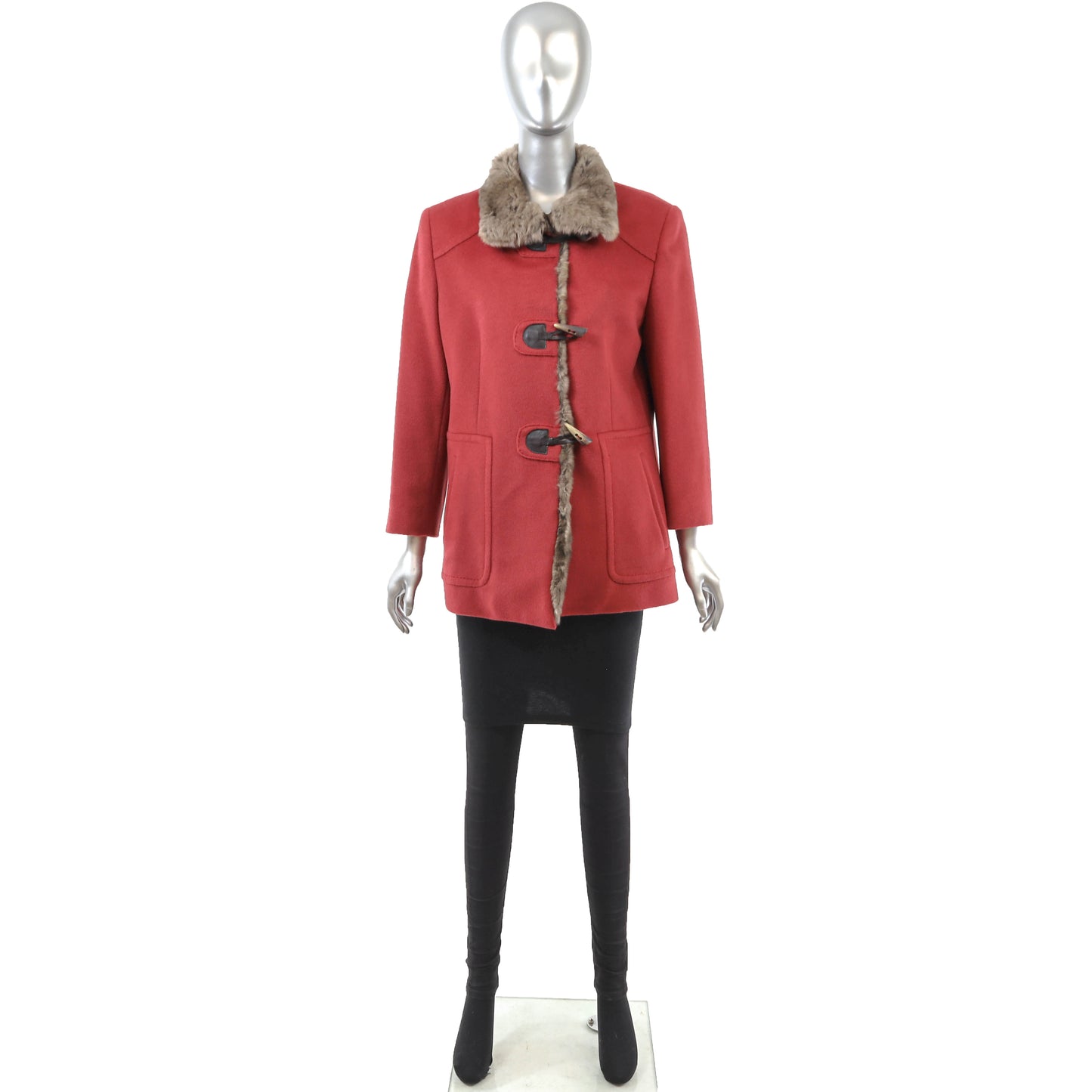 Red Wool Jacket with Rabbit Trim- Size M