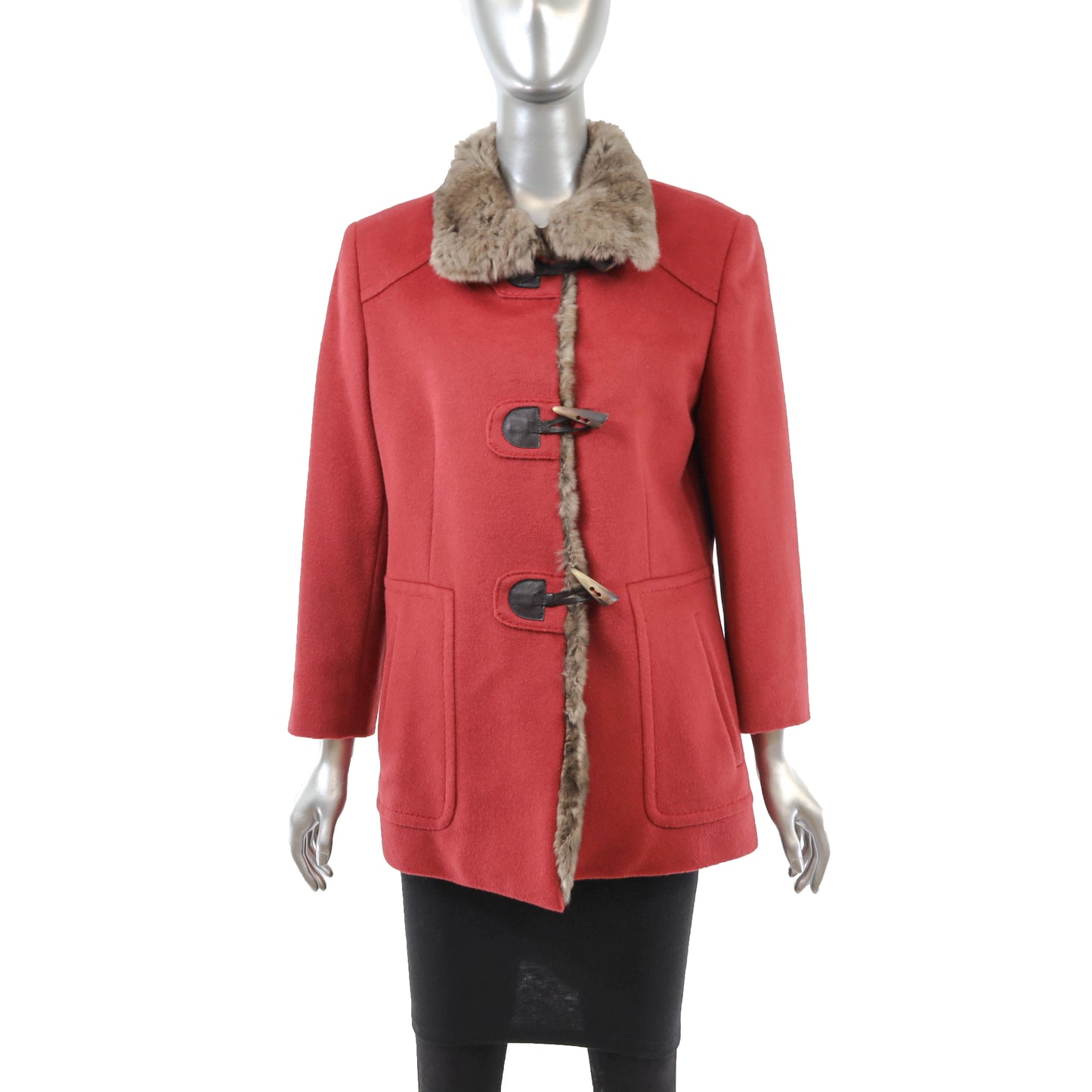 Red Wool Jacket with Rabbit Trim- Size M