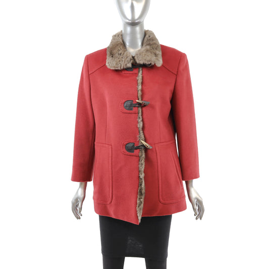 Red Wool Jacket with Rabbit Trim- Size M