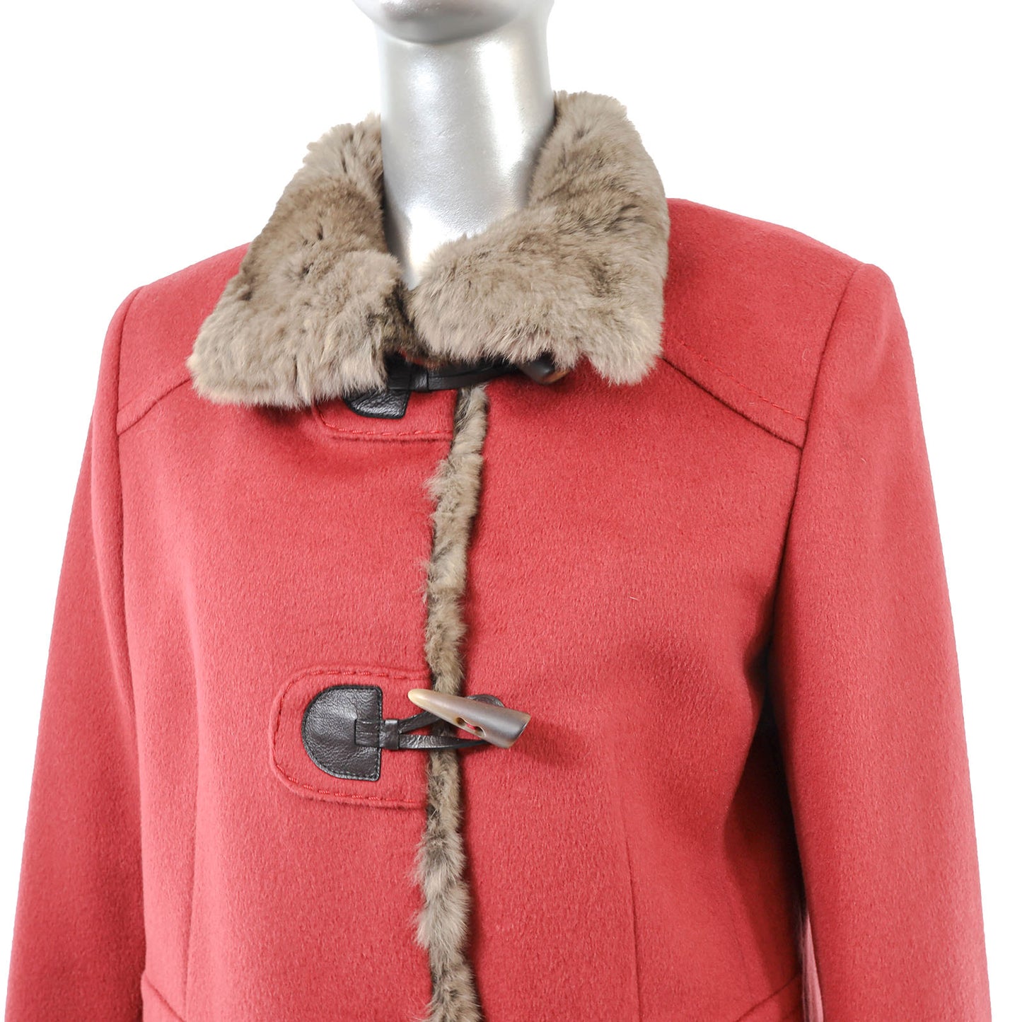 Red Wool Jacket with Rabbit Trim- Size M