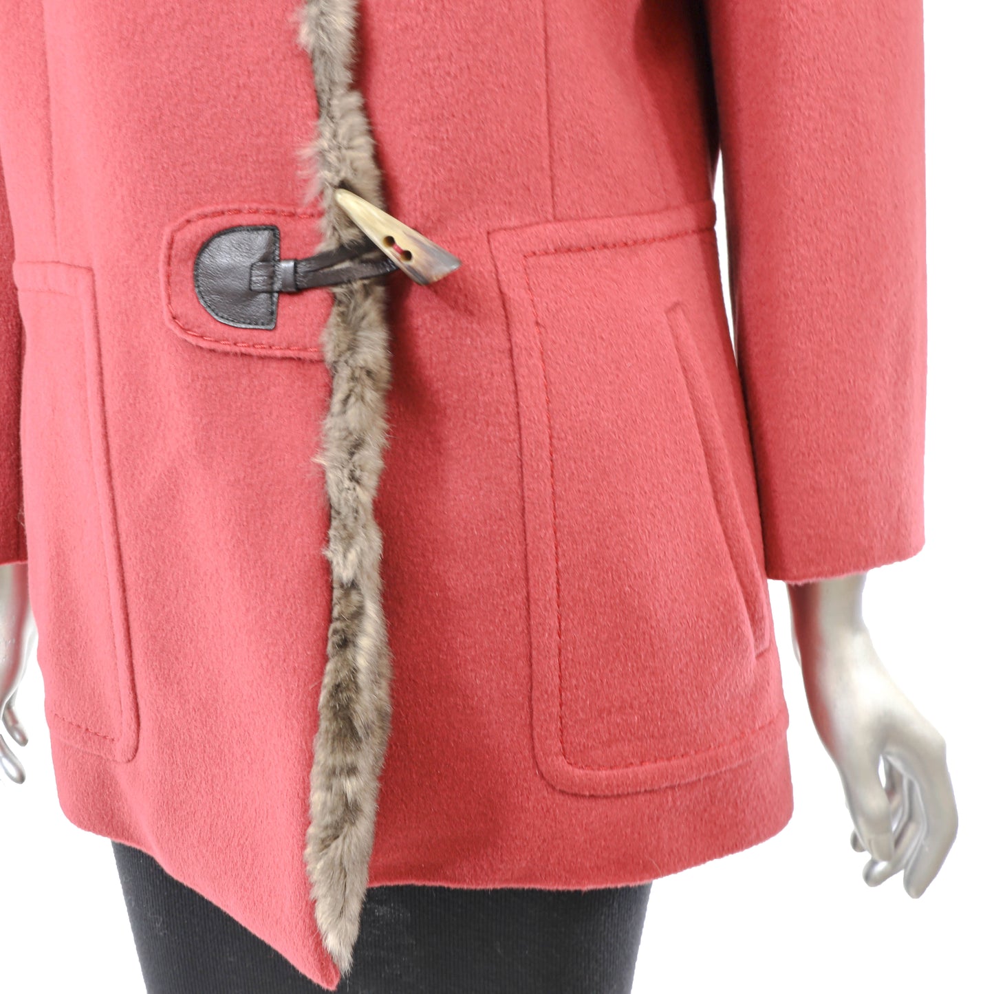 Red Wool Jacket with Rabbit Trim- Size M