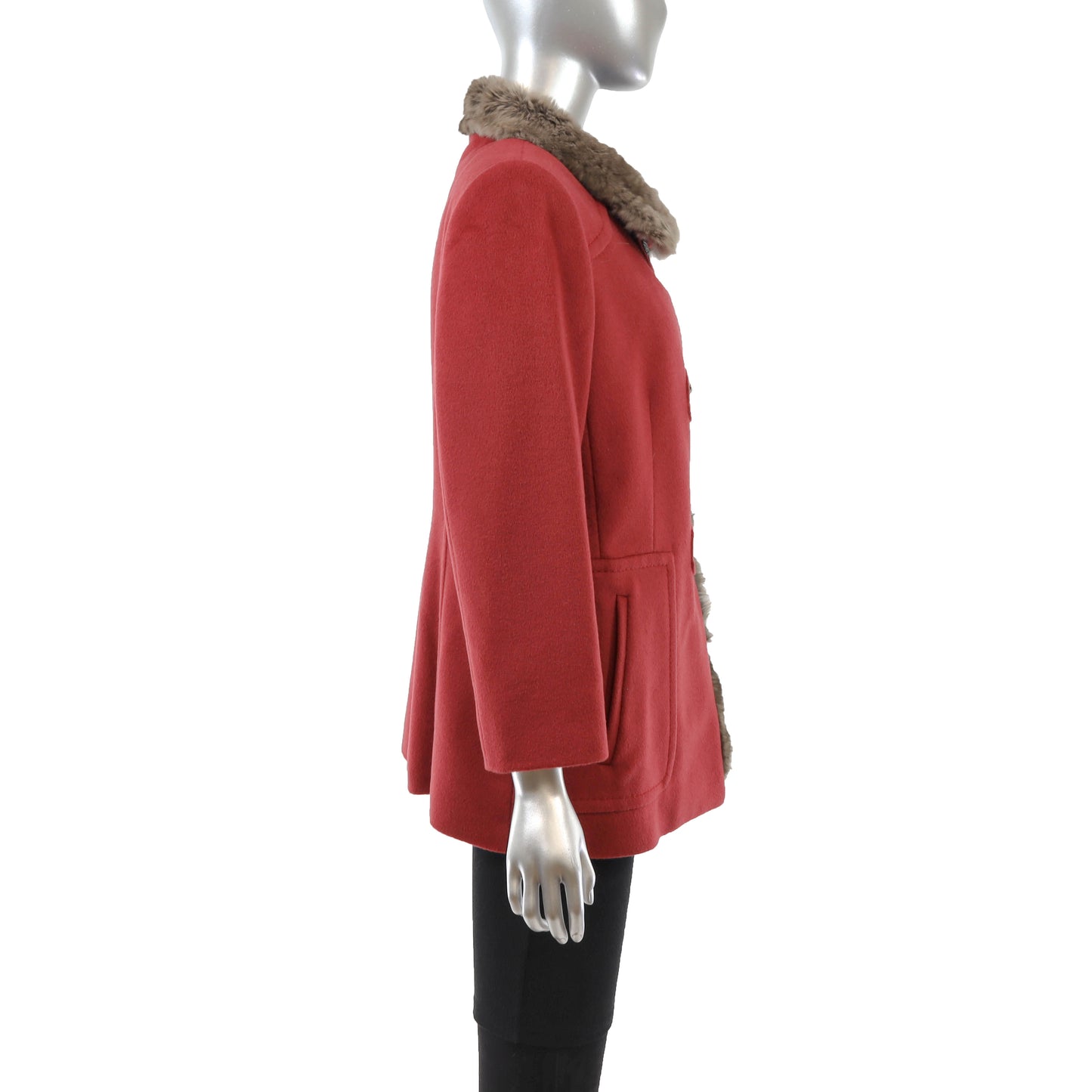 Red Wool Jacket with Rabbit Trim- Size M