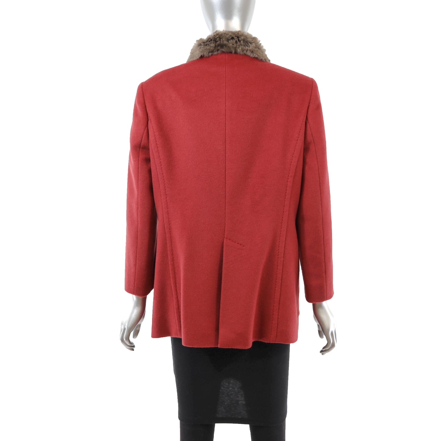 Red Wool Jacket with Rabbit Trim- Size M